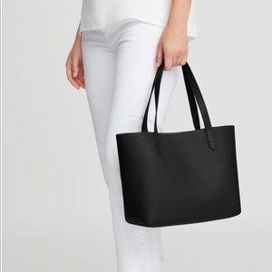 Cuyana Small Structured Leather Tote Black Pebble Leather with Blush Interior